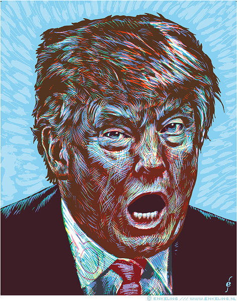 Donald Trump, portrait, drawing, illustration, Enkeling, 2016