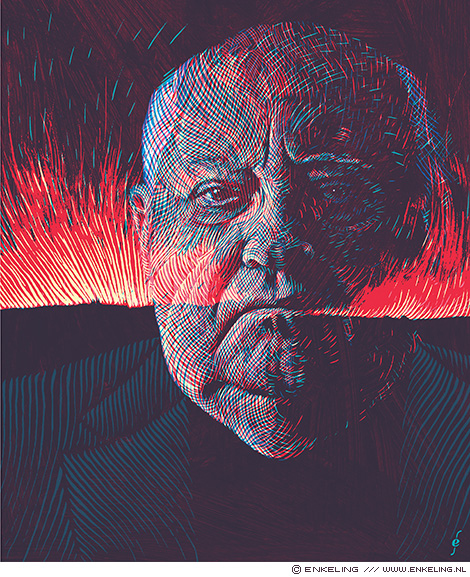 Michail Gorbatsjov, portrait, De Standaard, What is at stake now, tension, politics, doom and gloom, it’s just a shot away, Enkeling, 2019